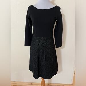 Theory black tweed bateau boatneck long sleeve fit and flare dress 6